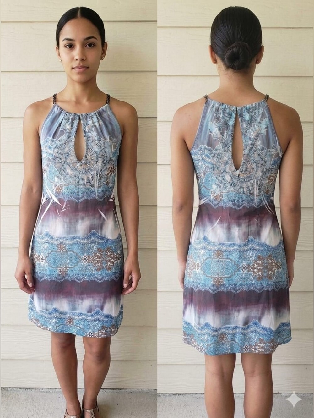 Cristinalove Blue & Purple Patterned Halter Mini Dress - Picture 4 of 13